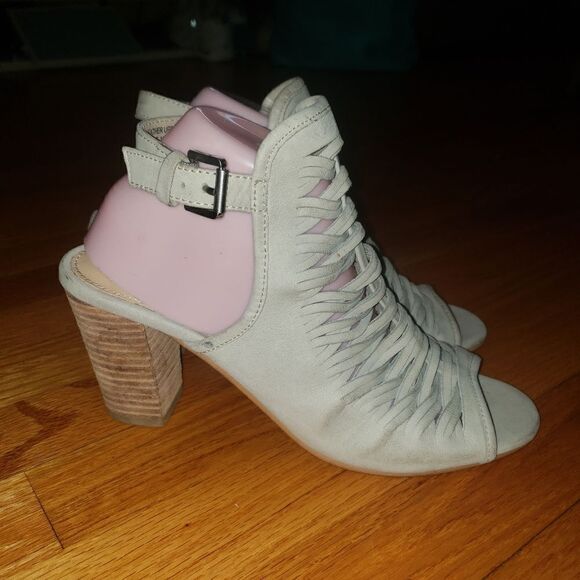 Sam Edelman Holly tan leather block Peeptoe Heels - Picture 1 of 8